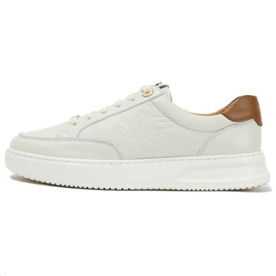 DIKENI Top Grain Cow Leather Slip Resistant Slip Resistant Low top Skateboard Shoes Men's White Brown