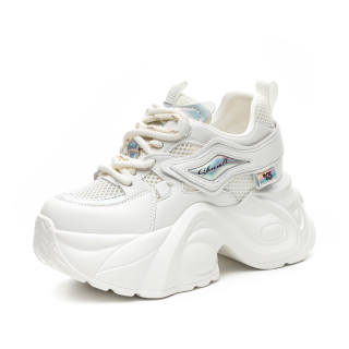 Shangjinni Synthetic Leather Lightweight Height Increasing Mid top Chunky Sneakers Women's
