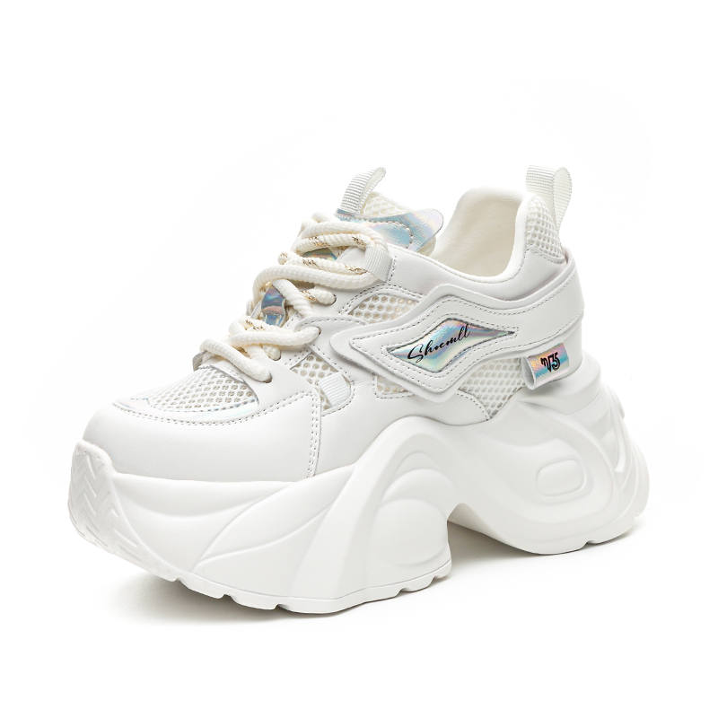 Shangjinni Synthetic Leather Lightweight Height Increasing Mid top Chunky Sneakers Women's