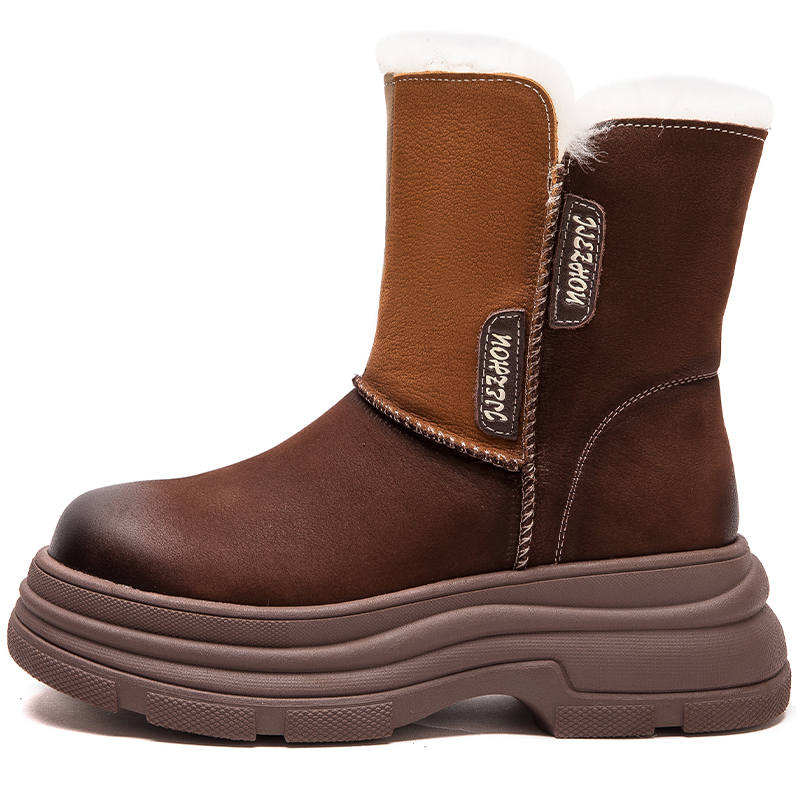 JIEZHOU Top Grain Cow Leather Thermal Short Snow Boots Women's