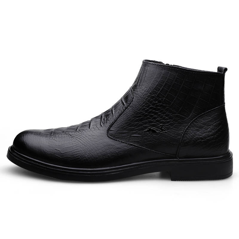 YINGLUNQISHI Top Grain Cow Leather Ankle Boots Men's Black