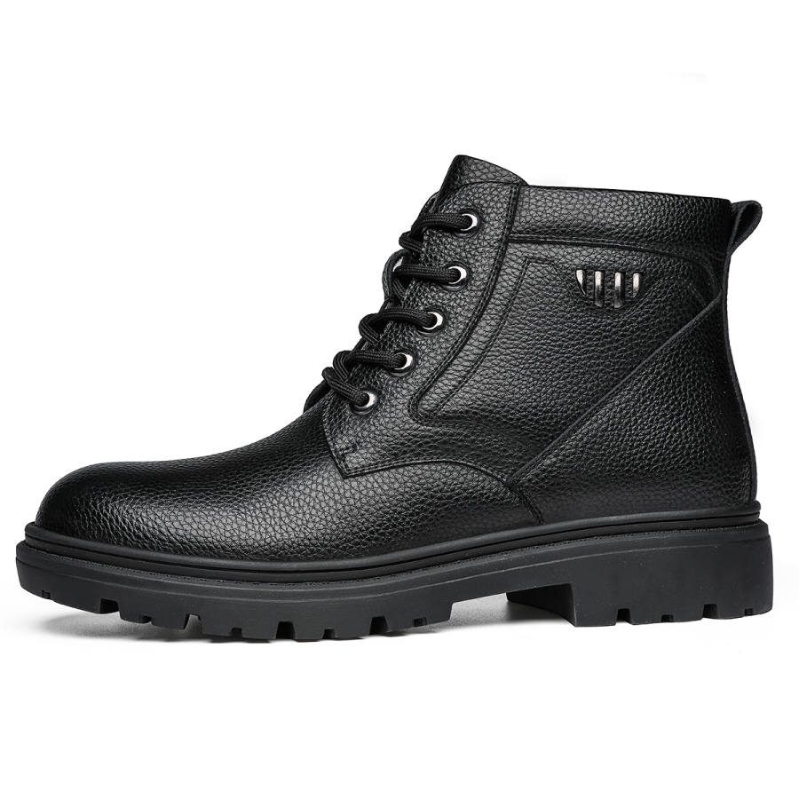CHINT CHINT Cow Split Leather Short Combat Boots Men's Black