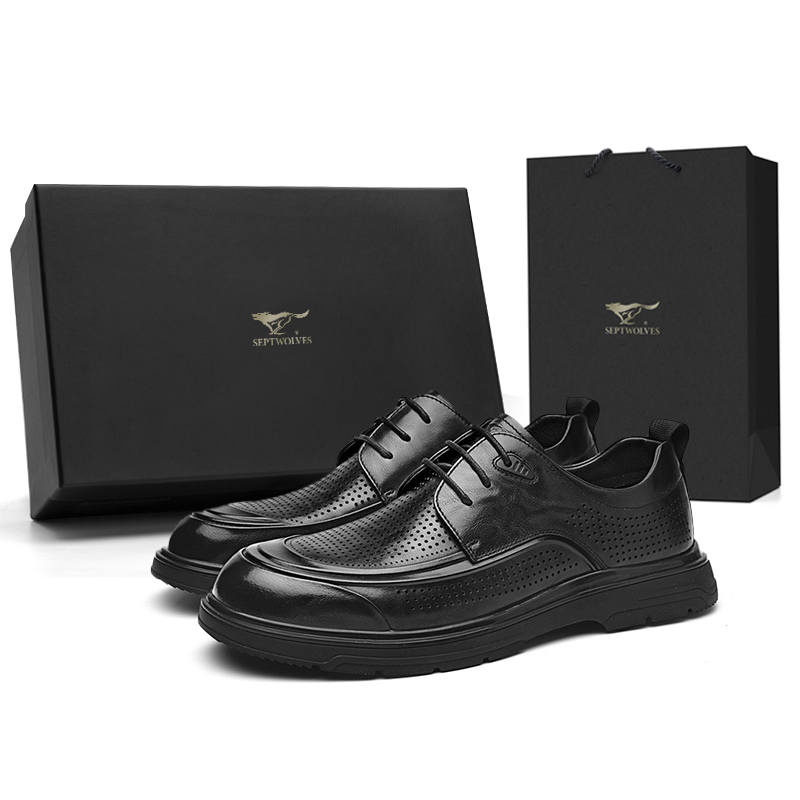 SEPTWOLVES Top Grain Cow Leather Casual Leather Shoes Men's Black