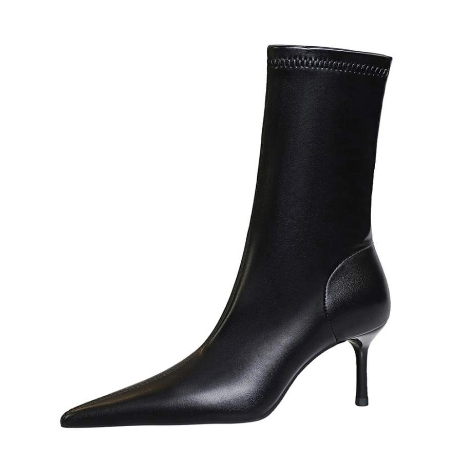 DUNNU Leather Ankle Boots 5.5cm Women's Black