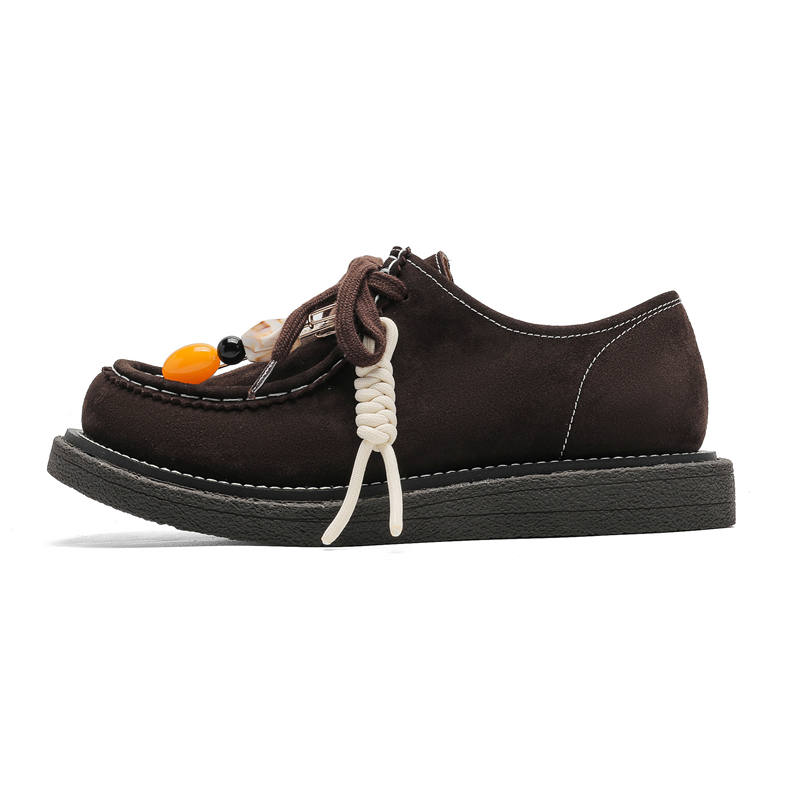 Xiwencha Cow Suede Slip Resistant Abrasion Resistant Low top Casual Shoes Unisex Brown