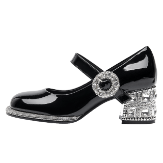 SHOESZOOO One Strap, Studded Heel, Studded Strap, Preppy Style Chunky Heel Mary Jane Shoes 6CM Women's Black