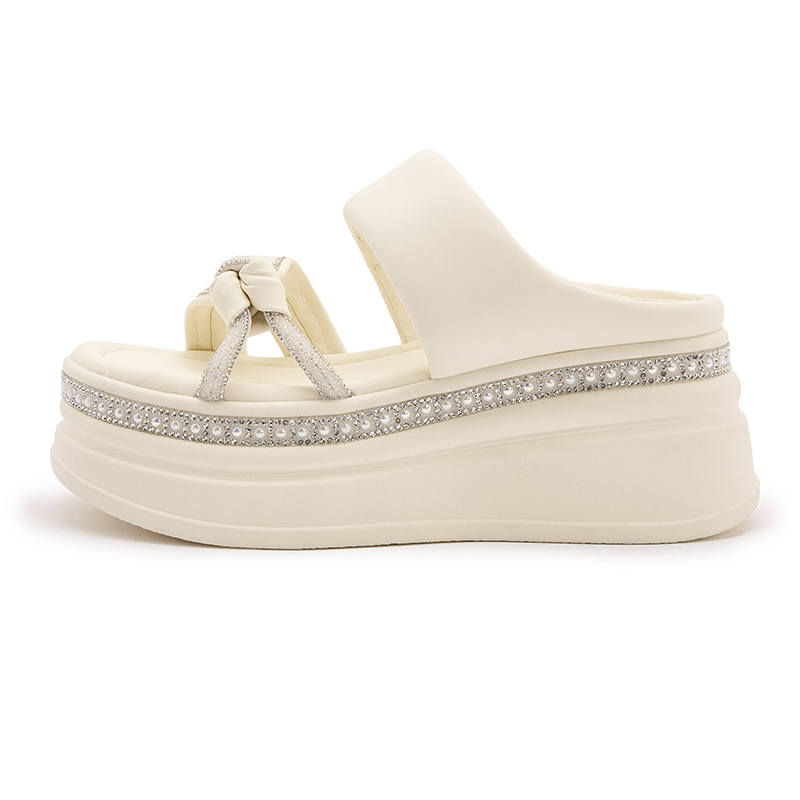 MILANLIANGE Quiet Slip Resistant Slide Slippers Women's Beige