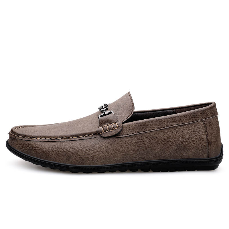 YINGLUNQISHI Top Grain Cow Leather Casual Shoes Men's Khaki