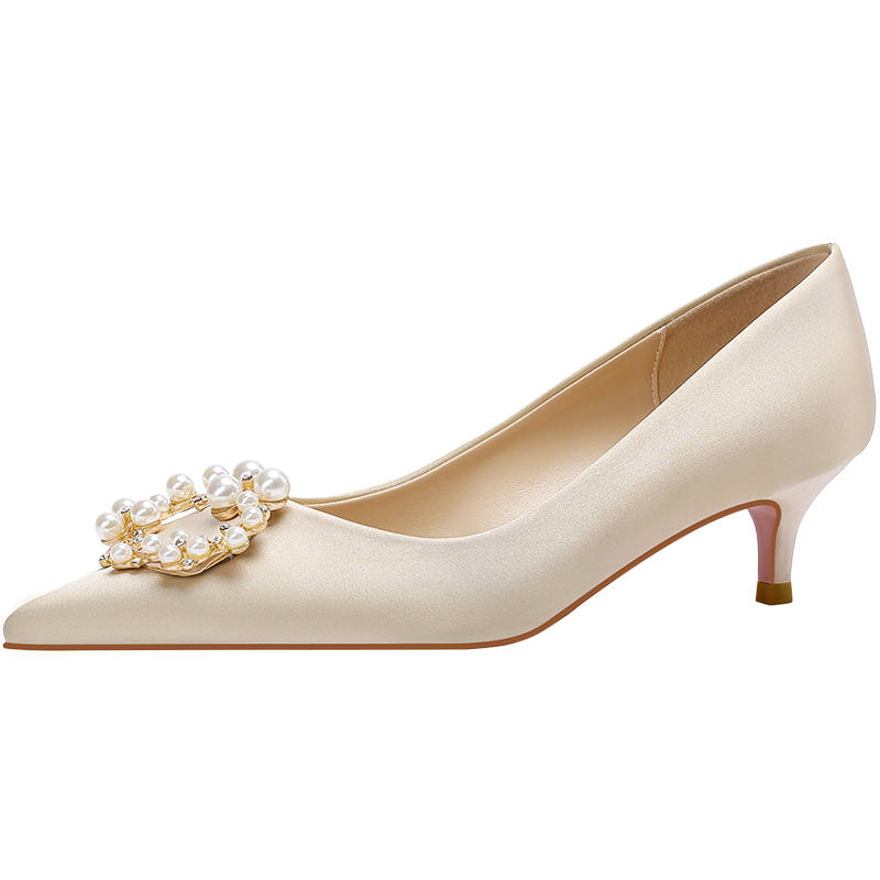 LANMOU Fabric Slim Heel High Heels 4.5cm Women's Champagne
