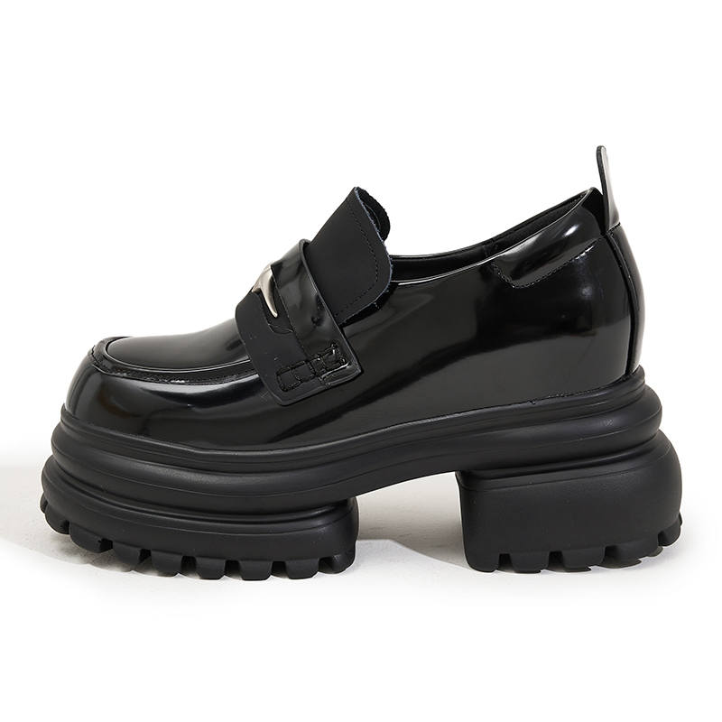 MILANLIANGE Microfiber Leather Loafers 7cm Women's Black