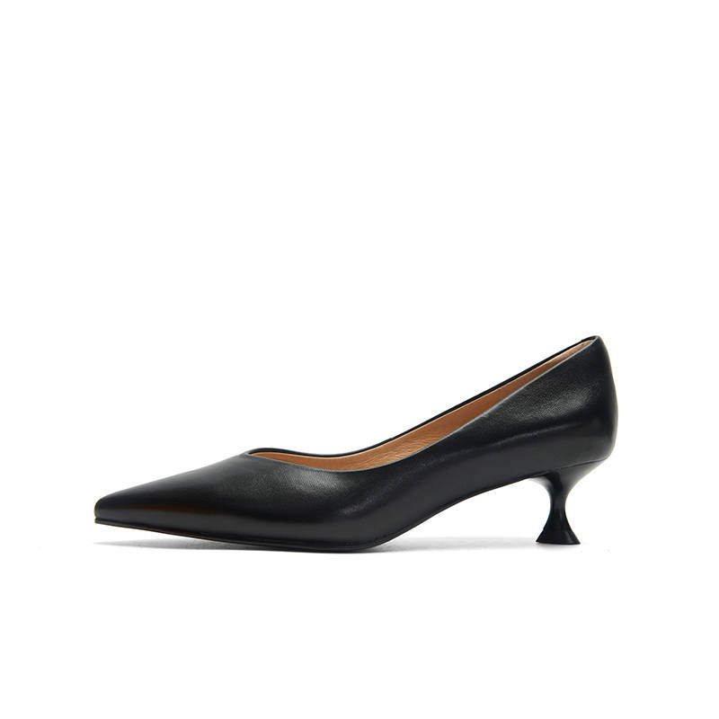 PT'SON Sheepskin Slim Heel High Heels 4.5cm Women's Black