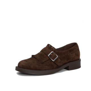 PT'SON Top Grain Cow Leather Loafers Women's Dark Coffee