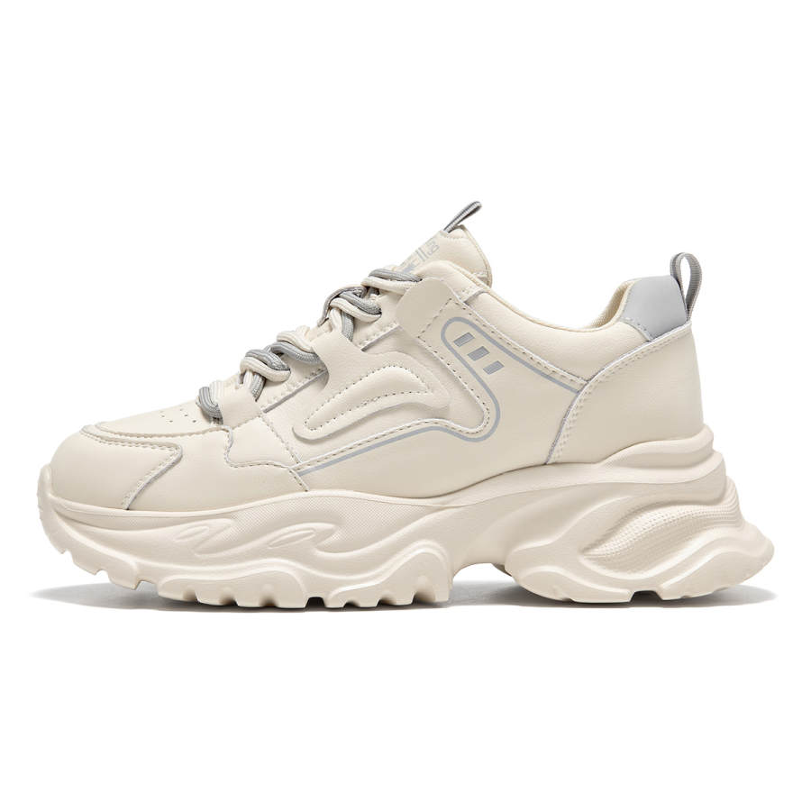 Spider King Cow Split Leather Low top Chunky Sneakers Women's Beige Gray