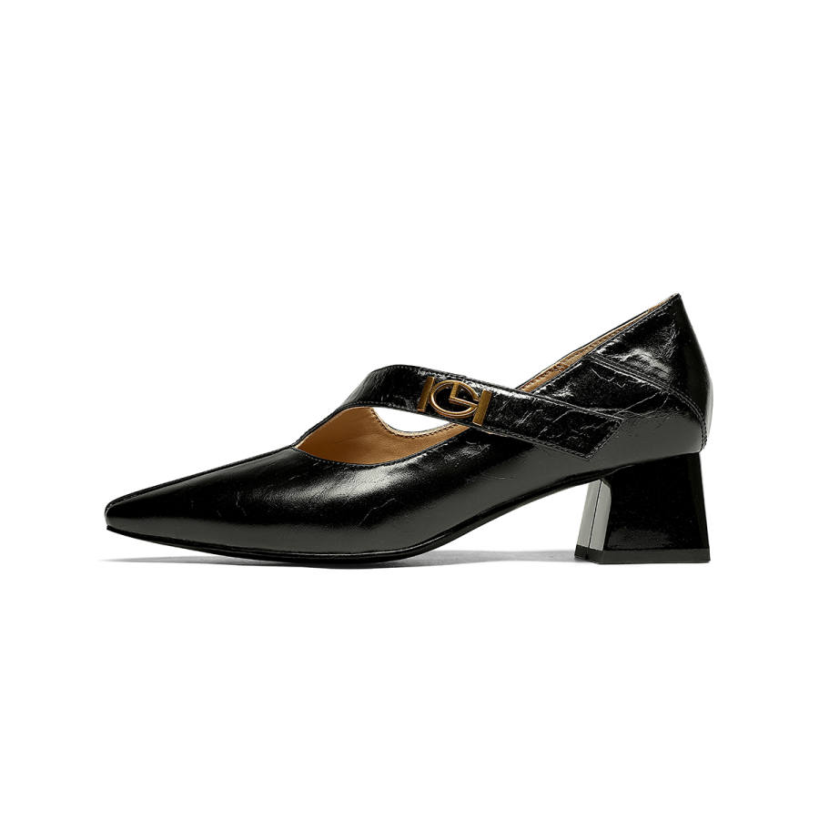 GOLDLION Cow Leather Chunky Heel Mary Jane Shoes 4.5cm Women's