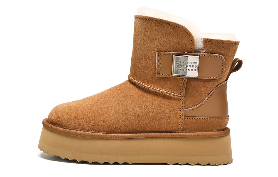 EBLAN EBLAN Cow Split Leather Thermal Ankle Length Snow Boots Women's Chestnut
