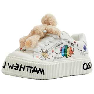 13 DEMARZO Top Grain Cow Leather Low top Skateboard Shoes Unisex White