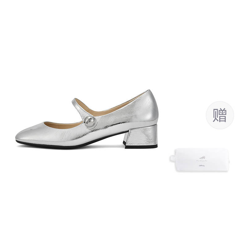 73Hours Suddenly Cute Cow Leather Block Heel Mary Jane Shoes Women's