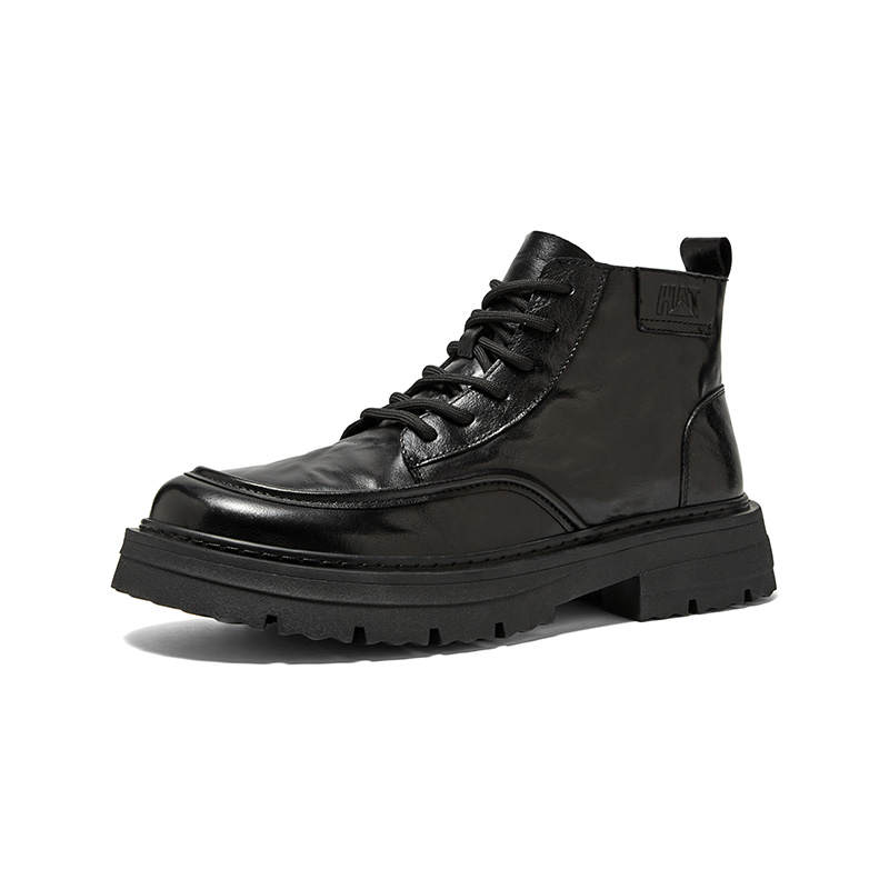 Hautton Jeans Cow Leather Short Combat Boots Men's Black