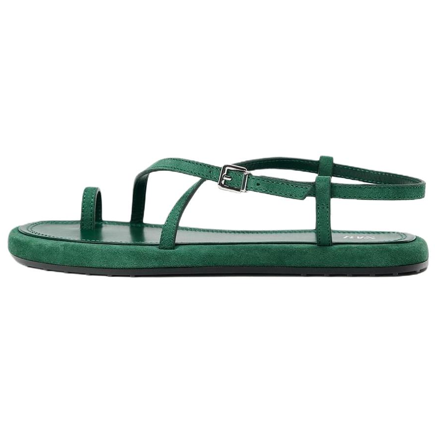 ZARA Cow Leather One Strap Sandals 1.5cm Women's Green