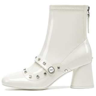 SHOESZOOO White High Heels Cow Leather Ankle Boots 6.5cm Women's Moon White