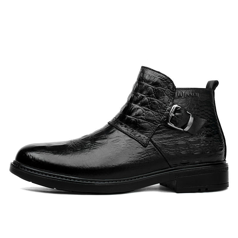 WENNAI Top Grain Cow Leather Ankle Boots Unisex Black