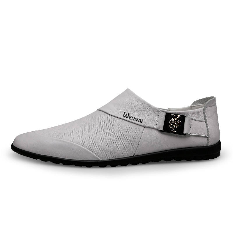 WENNAI Top Grain Cow Leather Casual Shoes Men's White