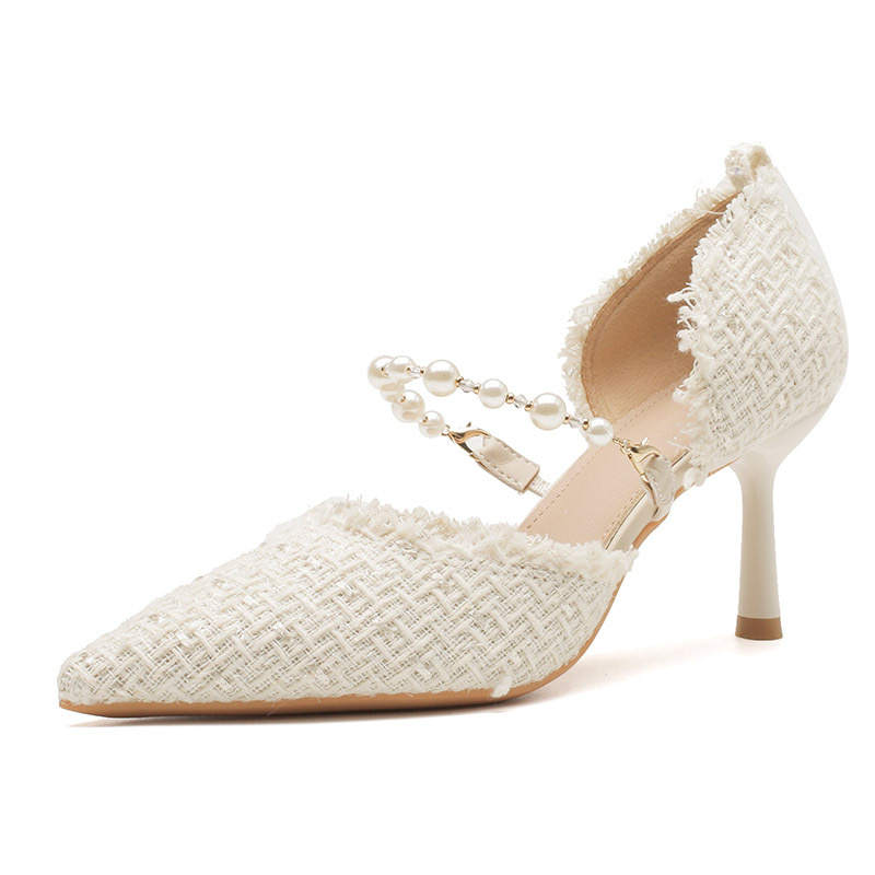 HKCP Slim Heel High Heels Women's Ecru