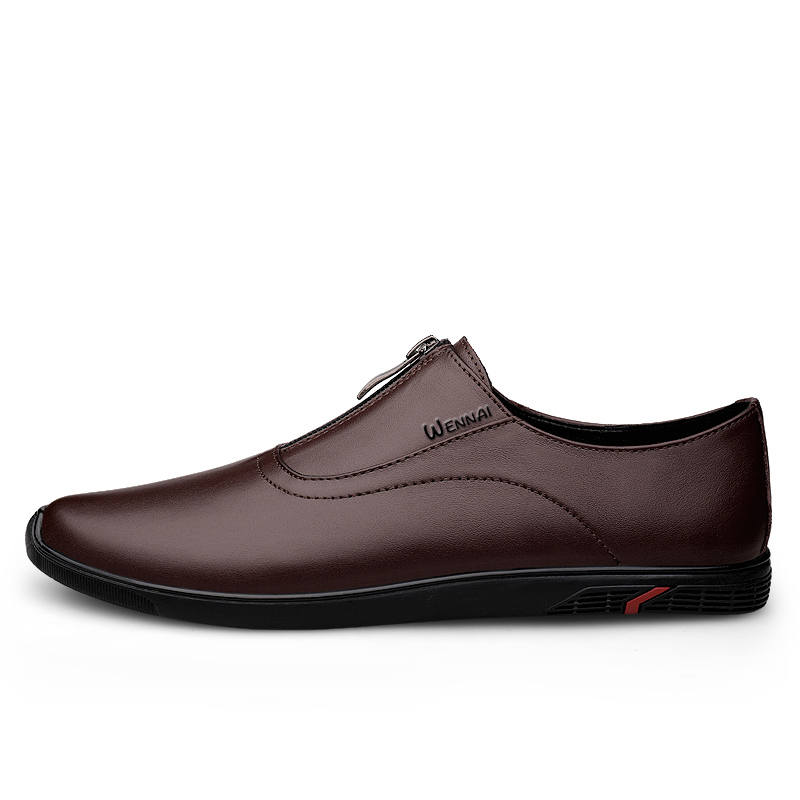 WENNAI Top Grain Cow Leather Casual Shoes Men's Dark Brown