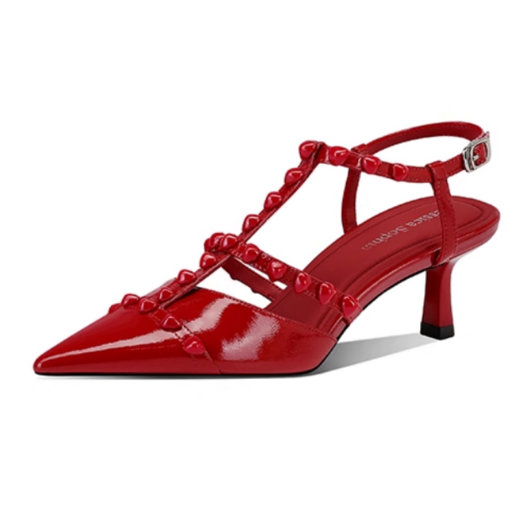 JESSICA SOPHIA Top Grain Cow Leather Slim Heel High Heels 5CM Women's