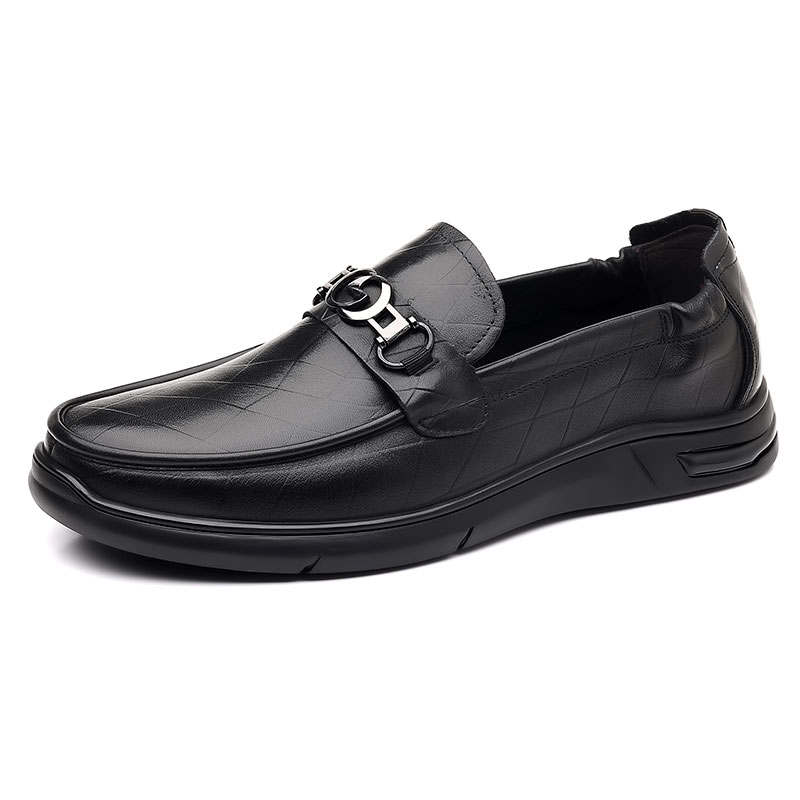Xiwencha Top Grain Cow Leather Loafers 3cm Men's Black