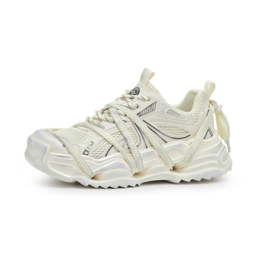 BULLKVIE Abrasion Resistant Breathable Lightweight Height Increasing Low top Chunky Sneakers Men's White