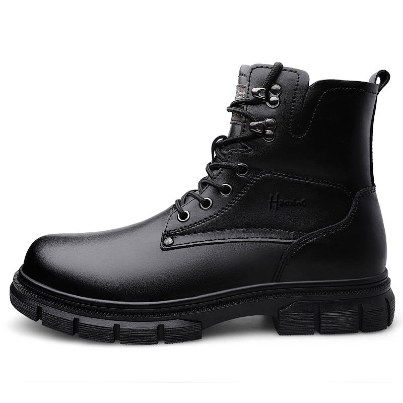 HAOXING HAOXING Cow Split Leather Combat Boots Men's Black