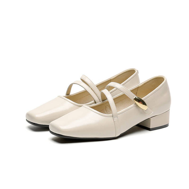 JOSINY Chunky Heel Mary Jane Shoes Women's Ecru