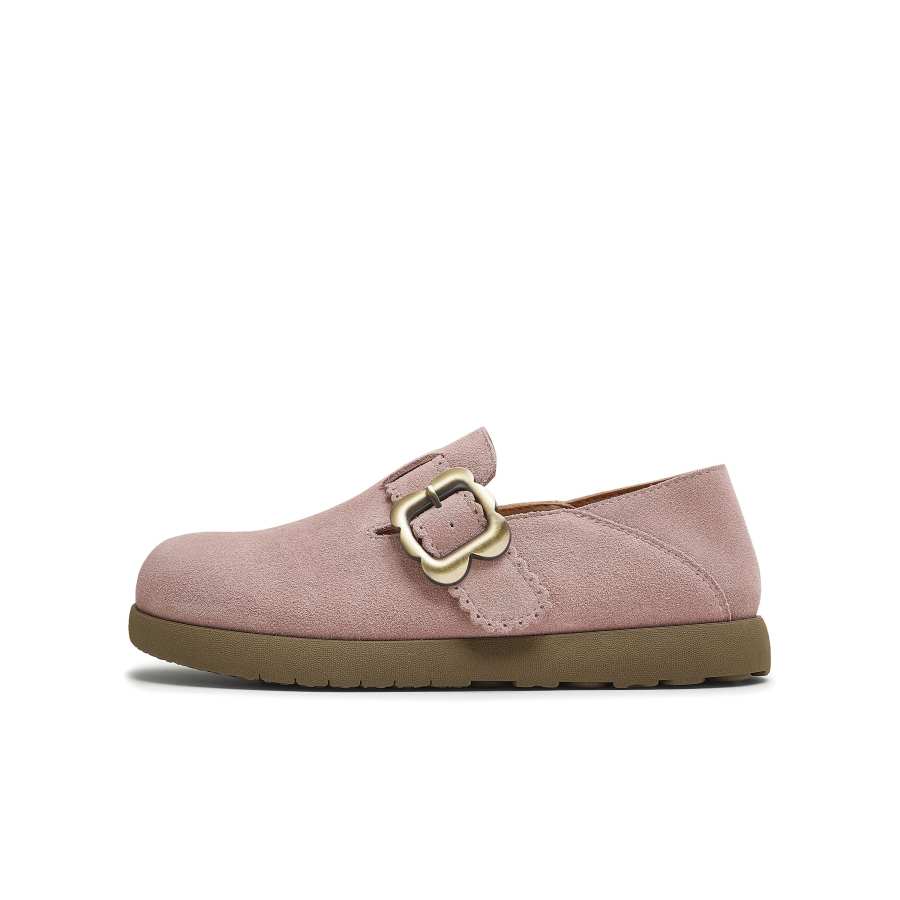 Teenmix Gold Cloud Little Gold Bean, Soft And Tender Petal Metal Buckle Cow Split Leather Casual Shoes 2cm Women's