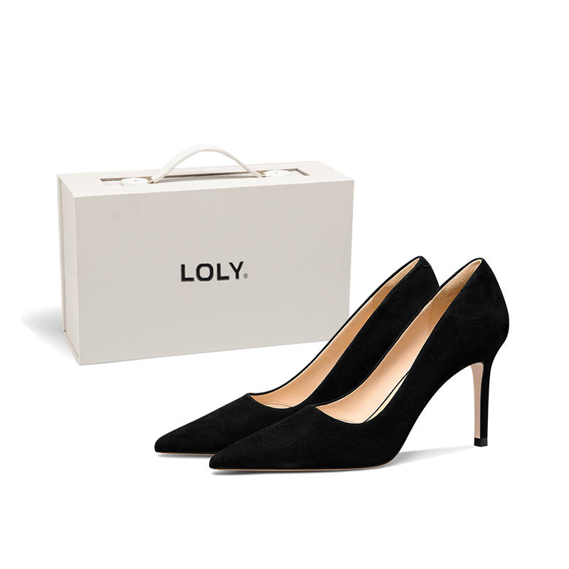 LOLY Sheep Suede Slim Heel High Heels Women's Black