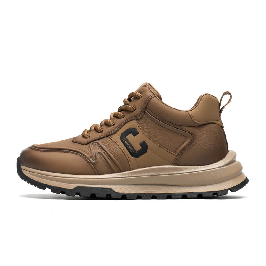C°BANNER Cow Leather Fleece Lined Sports & Outdoors Comfortable Mid top Casual Shoes Men's Yellow Brown