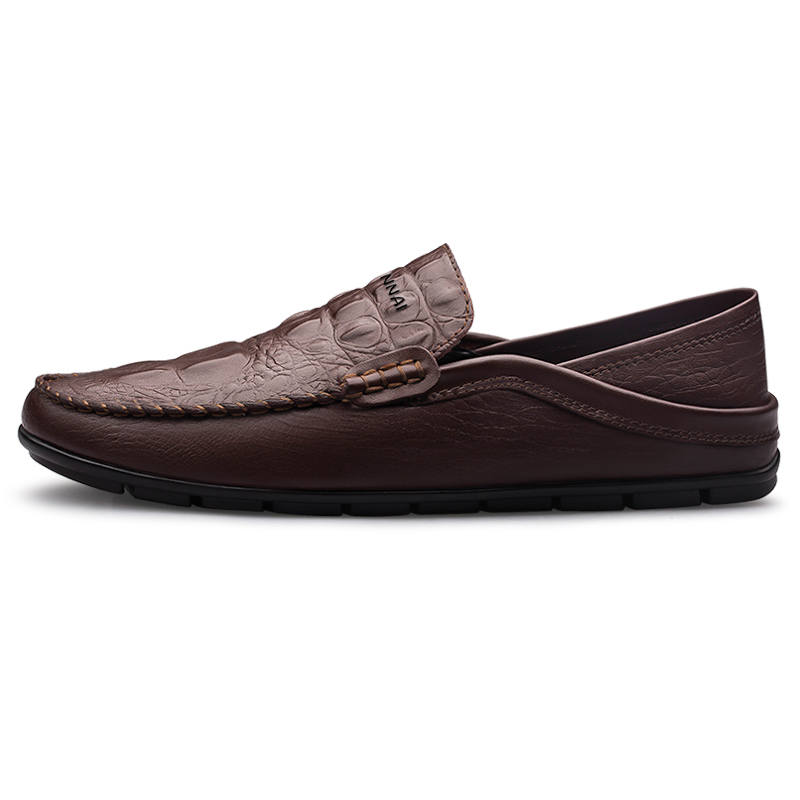 WENNAI Top Grain Cow Leather Gommino Loafers Men's Brown