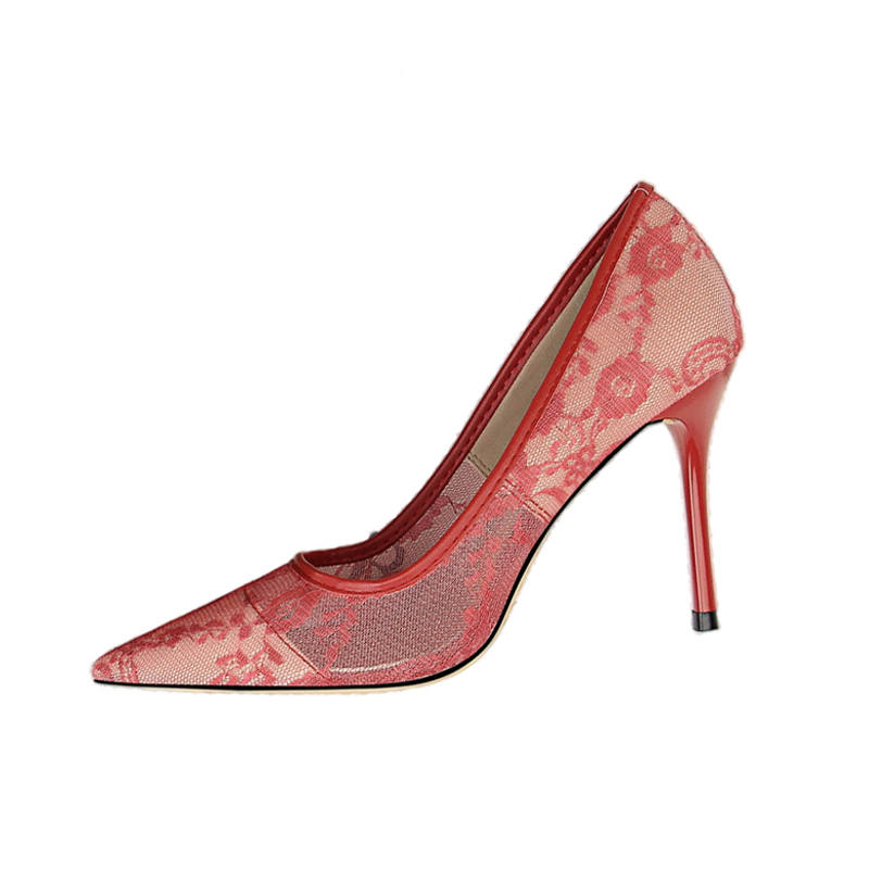 BIGTREE BIGTREE Fabric Slim Heel High Heels 10cm Women's