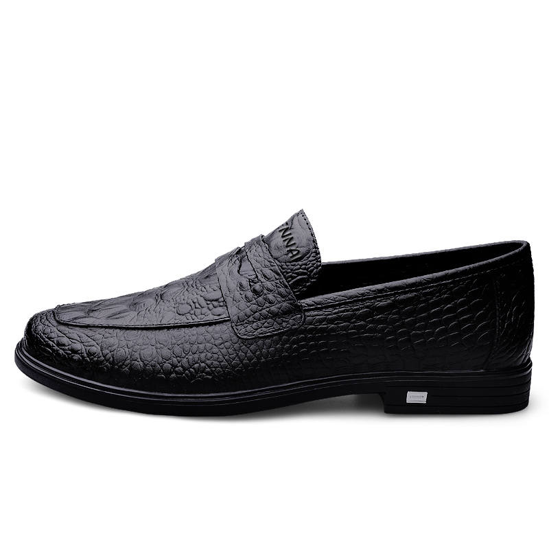 WENNAI Top Grain Cow Leather Casual Shoes Men's Black