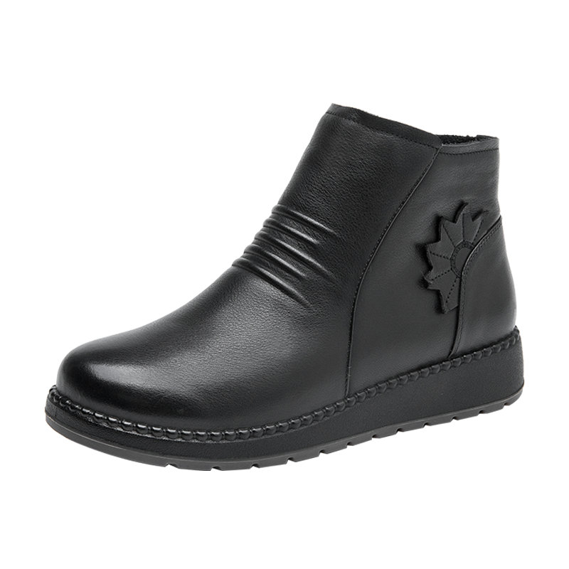AOKANG Cow Leather Ankle Boots 3cm Women's Black