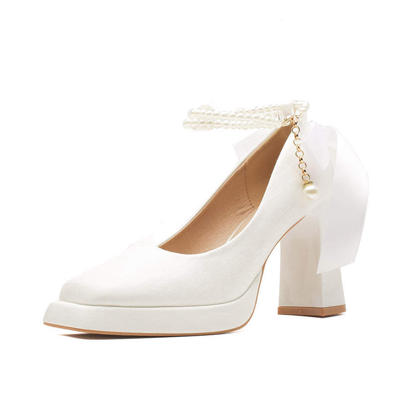 Zubumei Silk Chunky Heel High Heels Women's