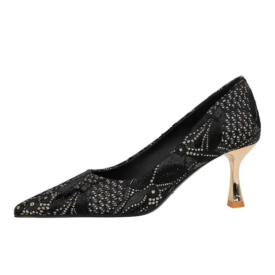 QITUMAUL Flared Heel High Heels 7cm Women's