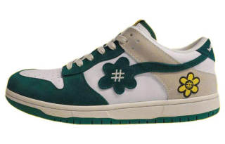 WATER THE PLANT Leather Low top Skateboard Shoes Unisex White Green