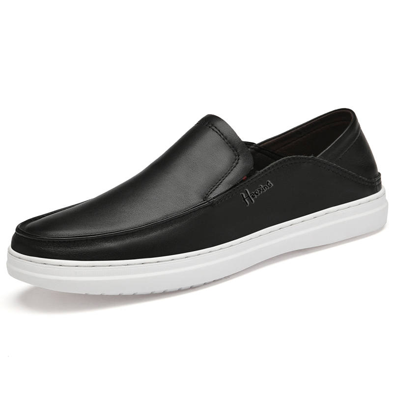 HAOXING Top Grain Cow Leather Casual Shoes Men's Black