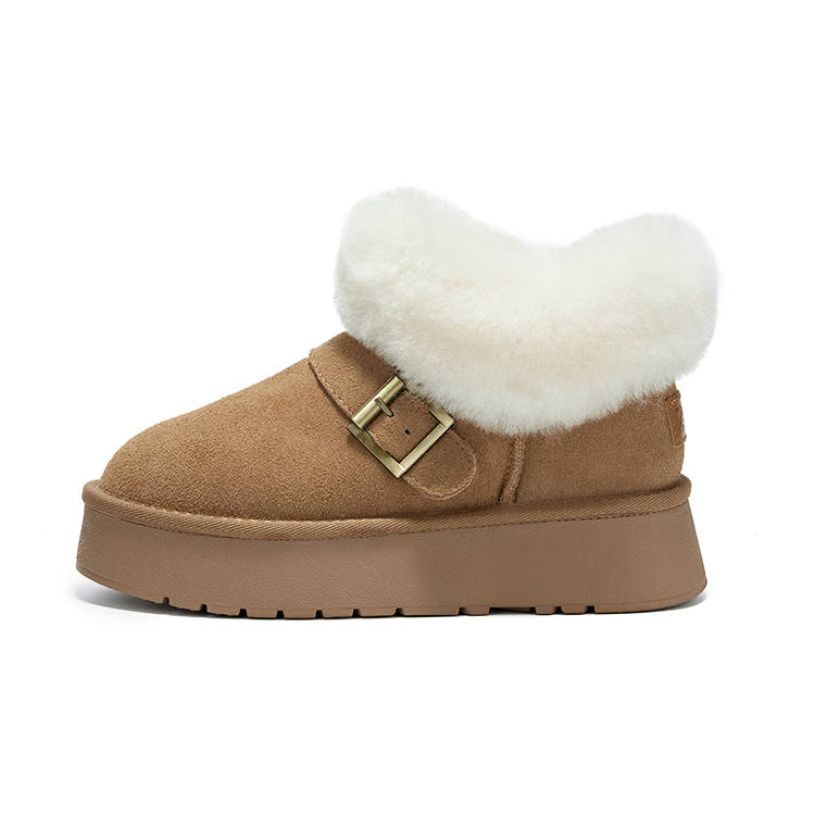 ZGR Cow Split Leather Thermal Height Increasing Comfortable Fashion Fleece Lined Minimalist Style Short Snow Boots