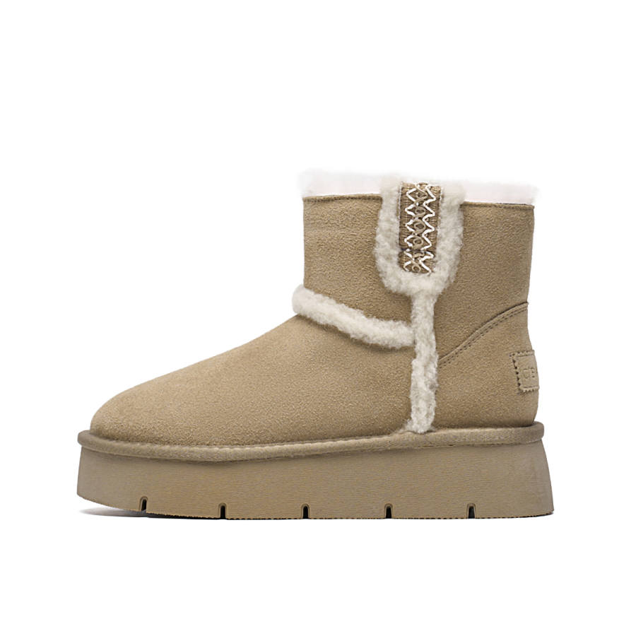 C°BANNER Cow Split Leather Thermal Minimalist Style Versatile, Fleece Lined Short Snow Boots Women's Antelope Brown