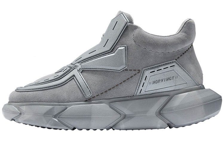 NORVINCY Cow Suede Urban Techwear Height Increasing Height Increasing Low top Chunky Sneakers Unisex Silver Gray
