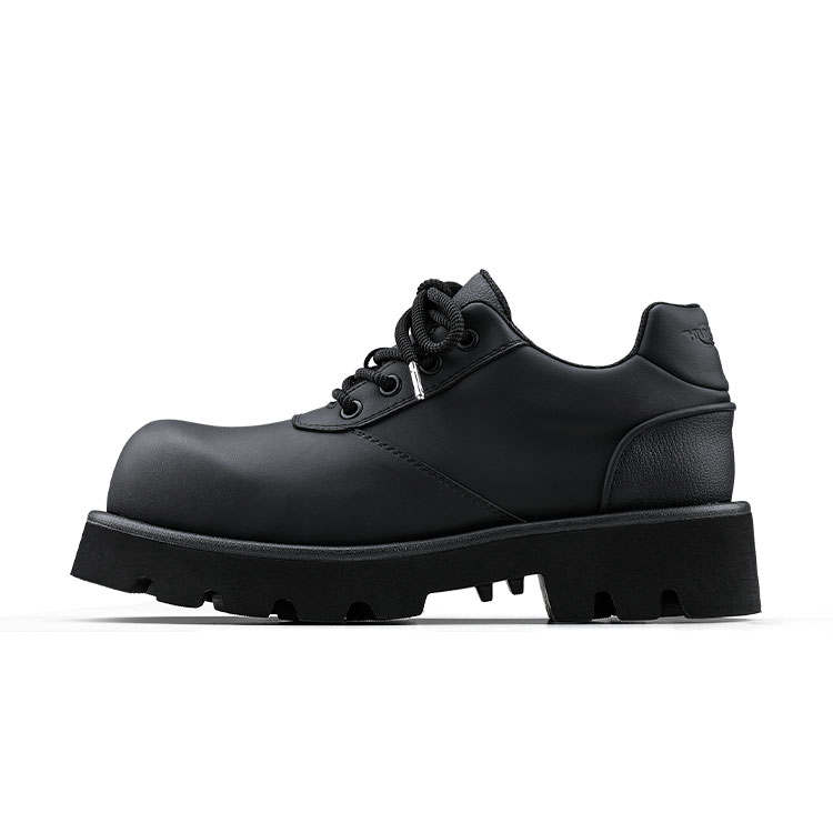 HANQIAORIJI Rebirth Collection Cow Split Leather Large Head Athletic Derby Shoes Men's Black
