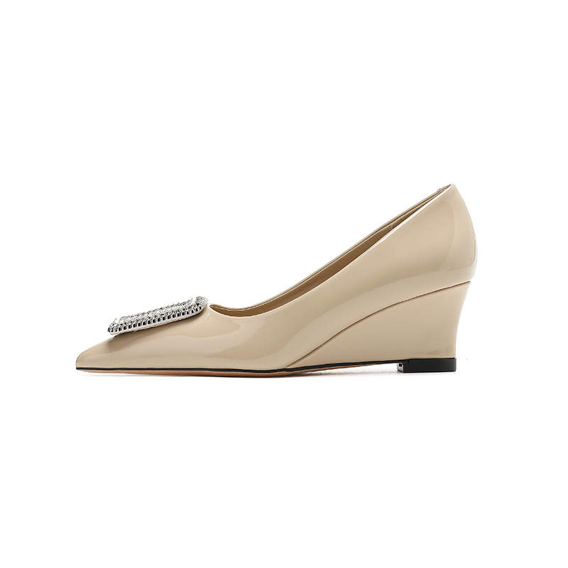 Zubumei Patent Leather Wedge Heel High Heels 5CM Women's