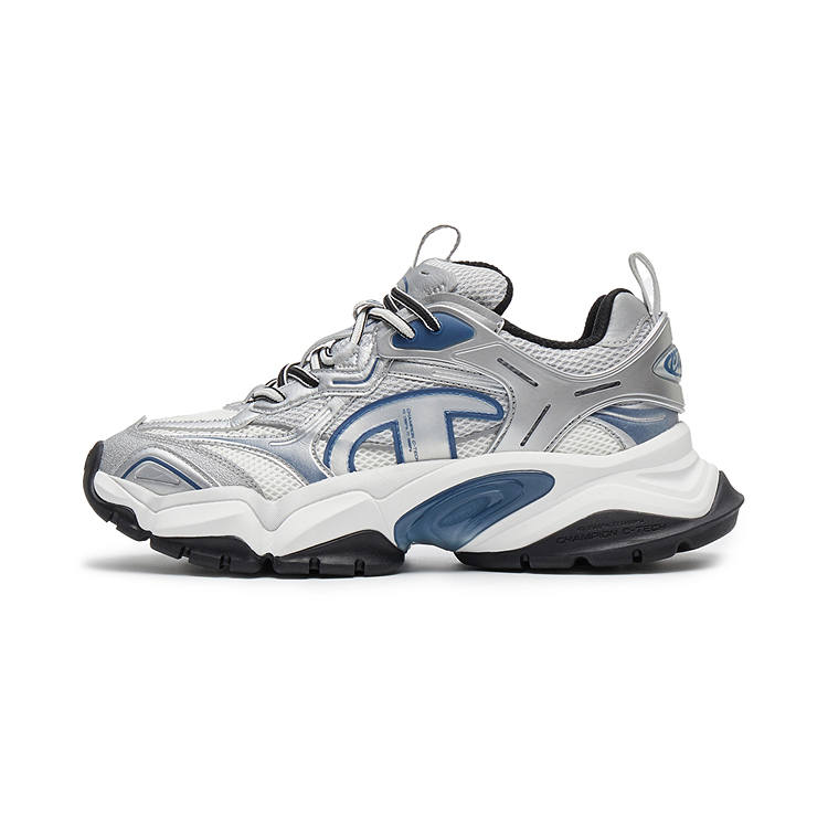 Champion Tooth Shark Shoes Power Armor Low top Chunky Sneakers Men's Silver White/Blue Agate